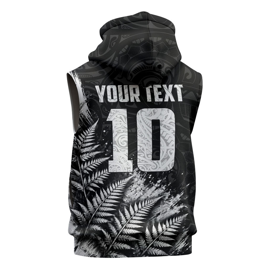 Personalized New Zealand Kiwi Bird Sleeveless Zip Hoodie Grunge Maori Tribal Pattern Silver Fern