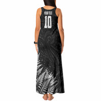 Personalized New Zealand Kiwi Bird Tank Maxi Dress Grunge Maori Tribal Pattern Silver Fern