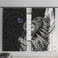 Personalized New Zealand Kiwi Bird Window Curtain Grunge Maori Tribal Pattern Silver Fern