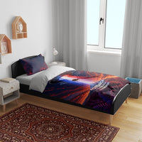 New Zealand Aotearoa Kiwi UFO Bedding Set Sci-Fi Galaxy Sunset Sky Tower And Mountain
