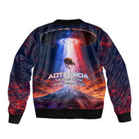 New Zealand Aotearoa Kiwi UFO Bomber Jacket Sci-Fi Galaxy Sunset Sky Tower And Mountain