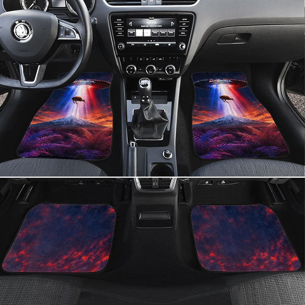 New Zealand Aotearoa Kiwi UFO Car Mats Sci-Fi Galaxy Sunset Sky Tower And Mountain