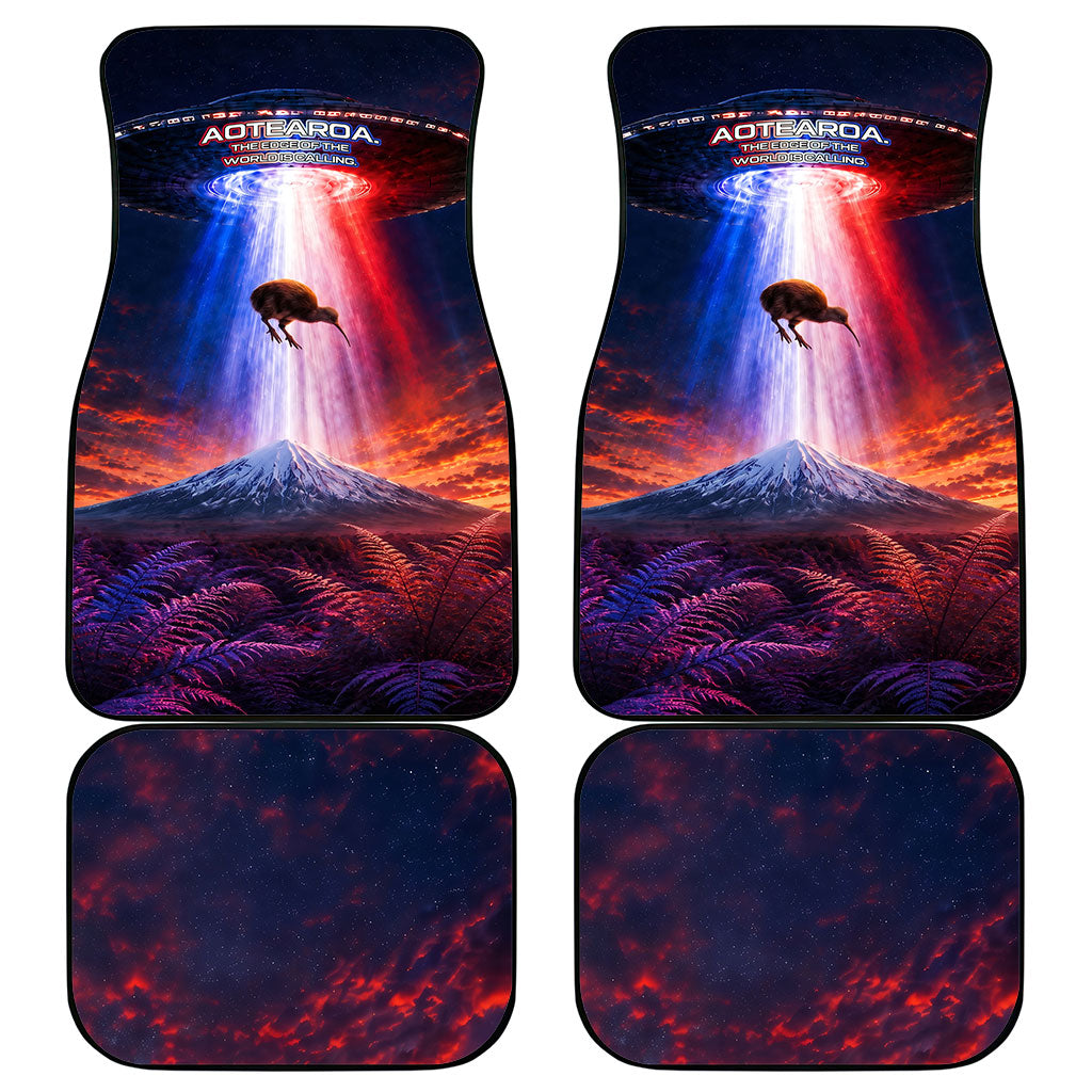 New Zealand Aotearoa Kiwi UFO Car Mats Sci-Fi Galaxy Sunset Sky Tower And Mountain
