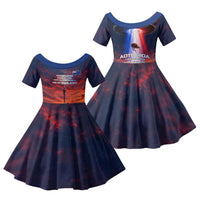 New Zealand Aotearoa Kiwi UFO Family Matching Off The Shoulder Long Sleeve Dress and Hawaiian Shirt Sci-Fi Galaxy Sunset Sky Tower And Mountain