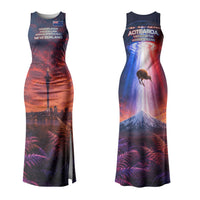 New Zealand Aotearoa Kiwi UFO Family Matching Tank Maxi Dress and Hawaiian Shirt Sci-Fi Galaxy Sunset Sky Tower And Mountain