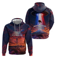 New Zealand Aotearoa Kiwi UFO Hoodie Sci-Fi Galaxy Sunset Sky Tower And Mountain
