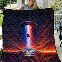 New Zealand Aotearoa Kiwi UFO Quilt Sci-Fi Galaxy Sunset Sky Tower And Mountain