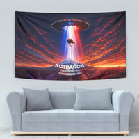 New Zealand Aotearoa Kiwi UFO Tapestry Sci-Fi Galaxy Sunset Sky Tower And Mountain
