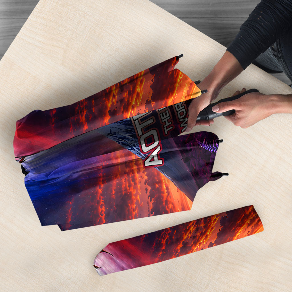 New Zealand Aotearoa Kiwi UFO Umbrella Sci-Fi Galaxy Sunset Sky Tower And Mountain