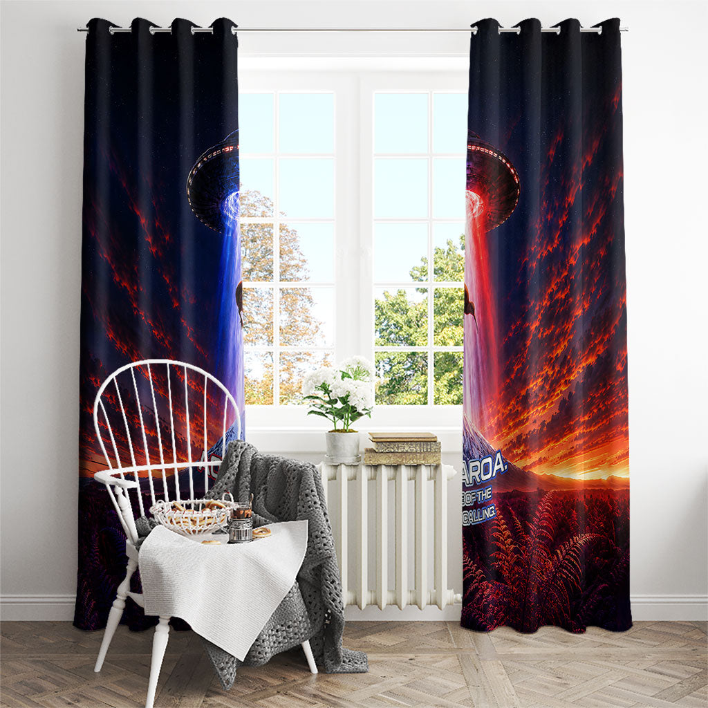 New Zealand Aotearoa Kiwi UFO Window Curtain Sci-Fi Galaxy Sunset Sky Tower And Mountain