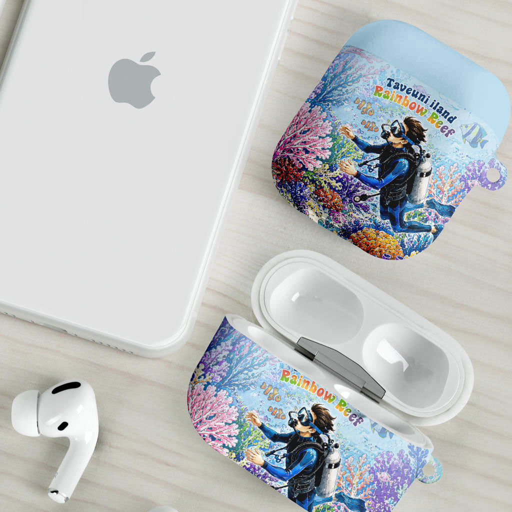Fiji Taveuni Rainbow Reef AirPods Case Scuba Diver Vibrant Undersea Coral Garden Watercolor