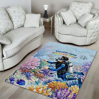 Fiji Taveuni Rainbow Reef Area Rug Scuba Diver Vibrant Undersea Coral Garden Watercolor