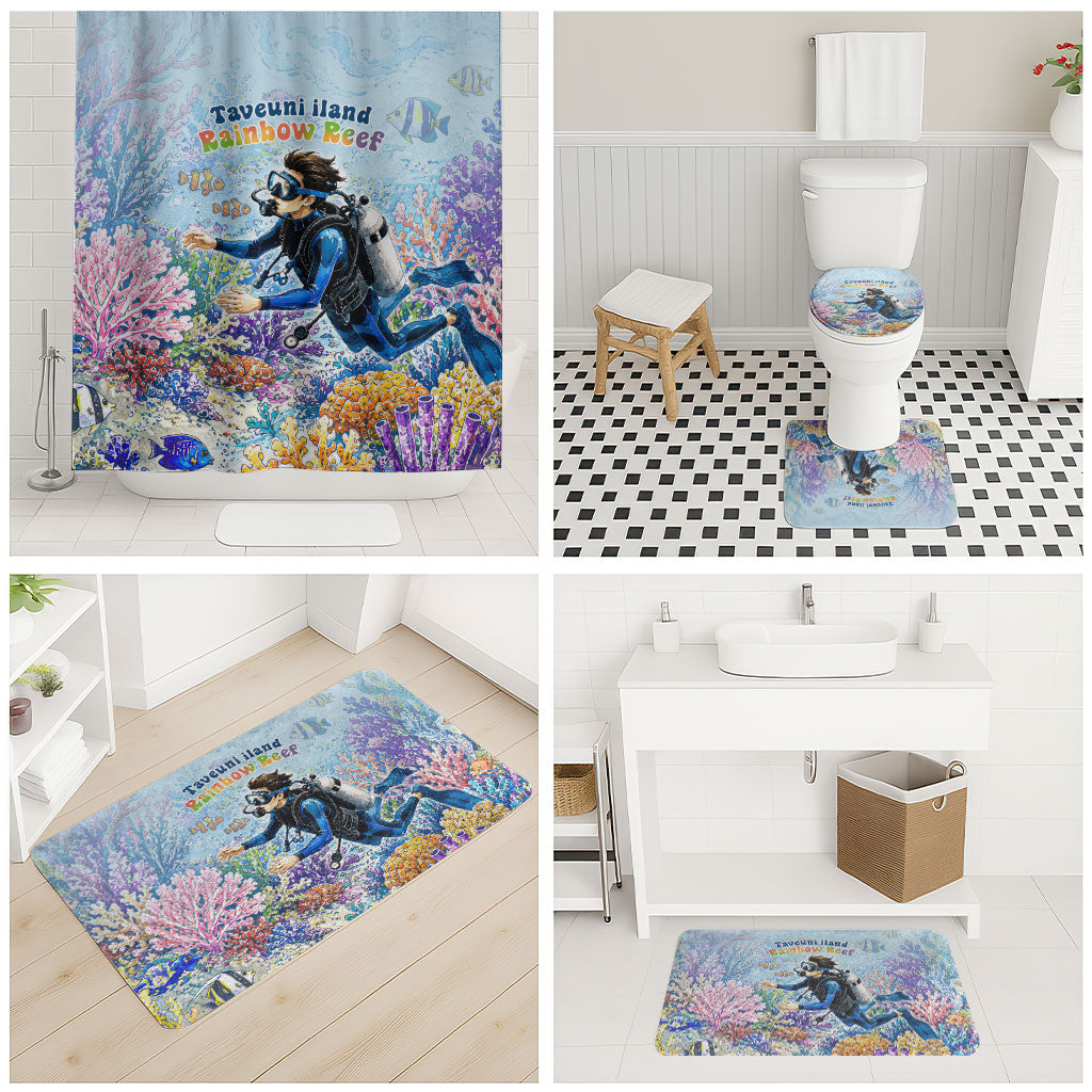 Fiji Taveuni Rainbow Reef Bathroom Set Scuba Diver Vibrant Undersea Coral Garden Watercolor