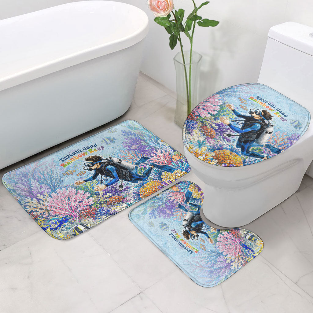 Fiji Taveuni Rainbow Reef Bathroom Set Scuba Diver Vibrant Undersea Coral Garden Watercolor
