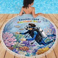 Fiji Taveuni Rainbow Reef Beach Blanket Scuba Diver Vibrant Undersea Coral Garden Watercolor
