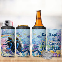Fiji Taveuni Rainbow Reef 4 in 1 Can Cooler Tumbler Scuba Diver Vibrant Undersea Coral Garden Watercolor