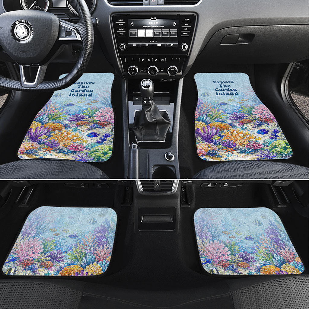 Fiji Taveuni Rainbow Reef Car Mats Scuba Diver Vibrant Undersea Coral Garden Watercolor
