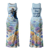 Fiji Taveuni Rainbow Reef Couples Matching Tank Maxi Dress and Hawaiian Shirt Scuba Diver Vibrant Undersea Coral Garden Watercolor
