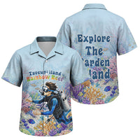 Fiji Taveuni Rainbow Reef Family Matching Off Shoulder Maxi Dress and Hawaiian Shirt Scuba Diver Vibrant Undersea Coral Garden Watercolor