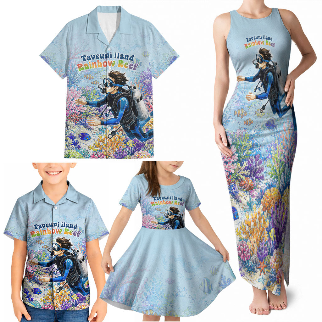 Fiji Taveuni Rainbow Reef Family Matching Tank Maxi Dress and Hawaiian Shirt Scuba Diver Vibrant Undersea Coral Garden Watercolor TS04 - Polynesian Pride