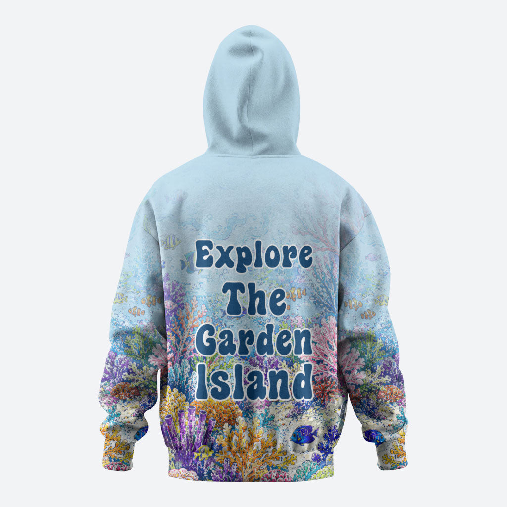 Fiji Taveuni Rainbow Reef Hoodie Scuba Diver Vibrant Undersea Coral Garden Watercolor