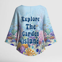 Fiji Taveuni Rainbow Reef Kimono Sleeve Blouse Scuba Diver Vibrant Undersea Coral Garden Watercolor