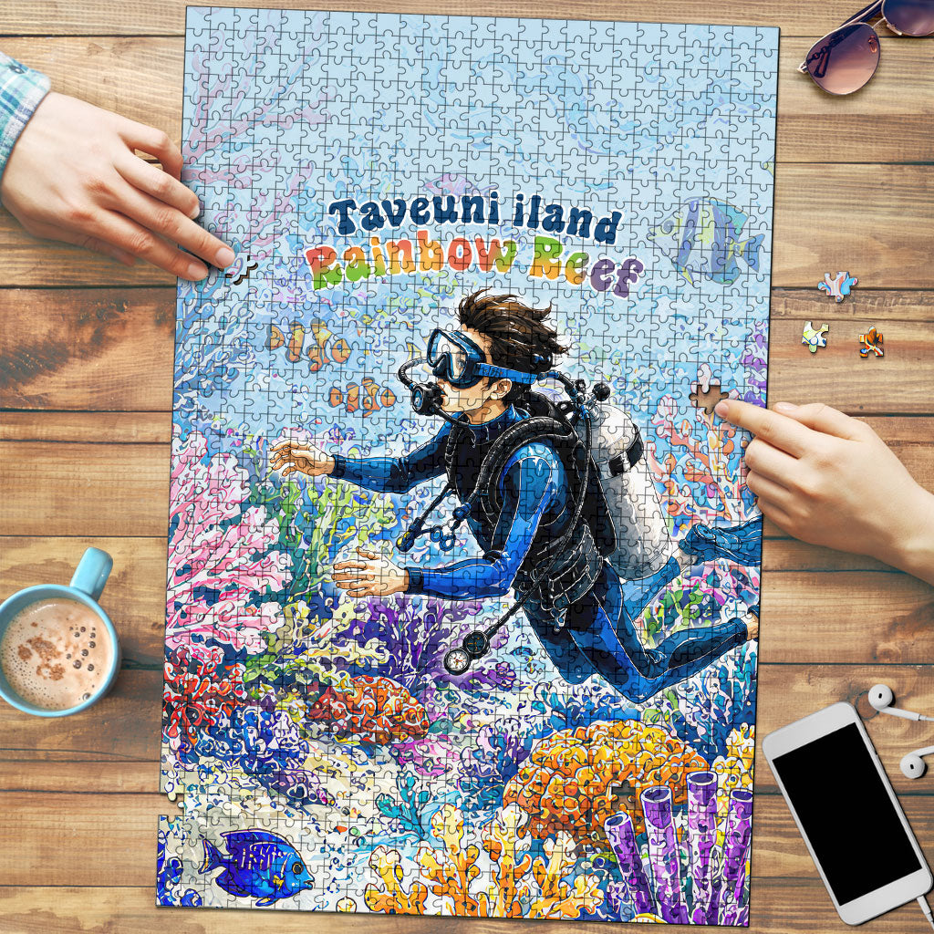 Fiji Taveuni Rainbow Reef Puzzle Scuba Diver Vibrant Undersea Coral Garden Watercolor TS04 Blue - Polynesian Pride