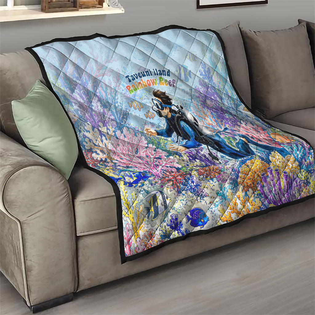 Fiji Taveuni Rainbow Reef Quilt Scuba Diver Vibrant Undersea Coral Garden Watercolor