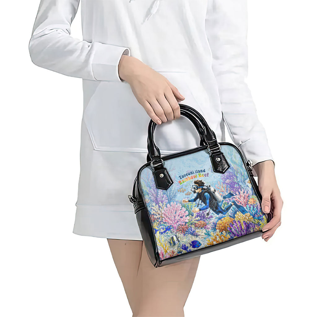 Fiji Taveuni Rainbow Reef Shoulder Handbag Scuba Diver Vibrant Undersea Coral Garden Watercolor