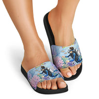 Fiji Taveuni Rainbow Reef Slide Sandals Scuba Diver Vibrant Undersea Coral Garden Watercolor