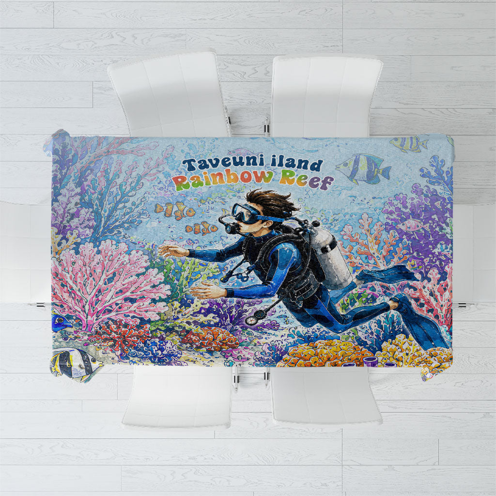 Fiji Taveuni Rainbow Reef Tablecloth Scuba Diver Vibrant Undersea Coral Garden Watercolor TS04 Blue - Polynesian Pride