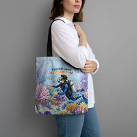 Fiji Taveuni Rainbow Reef Tote Bag Scuba Diver Vibrant Undersea Coral Garden Watercolor