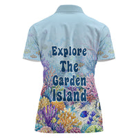 Fiji Taveuni Rainbow Reef Women Polo Shirt Scuba Diver Vibrant Undersea Coral Garden Watercolor