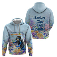 Fiji Taveuni Rainbow Reef Zip Hoodie Scuba Diver Vibrant Undersea Coral Garden Watercolor