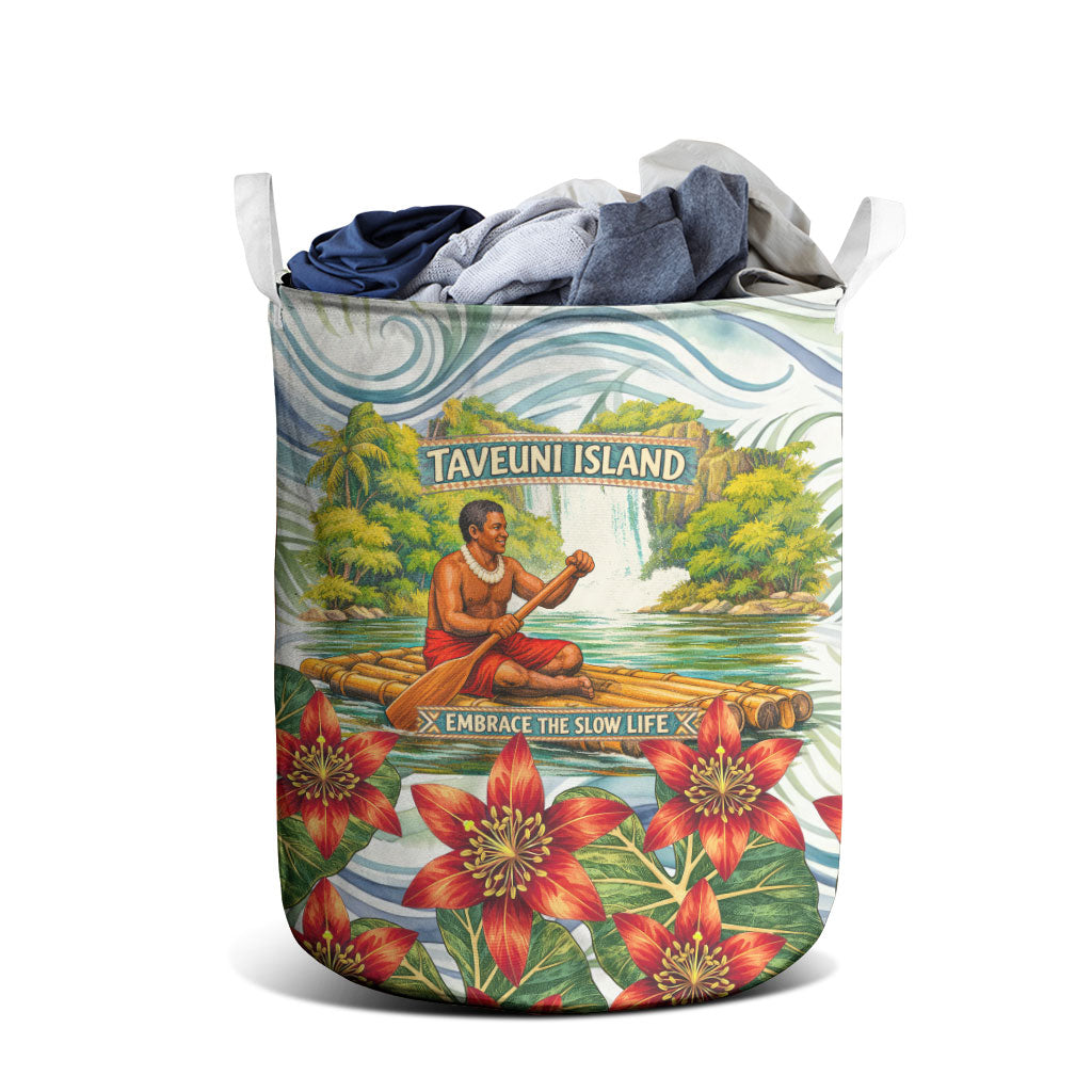 Fiji Taveuni Island Dateline Crossing Laundry Basket Tropical Cultural Landscape With Tagimoucia Floral Pattern