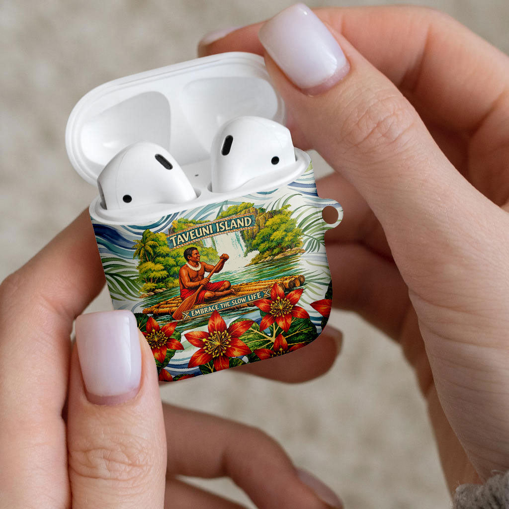 Fiji Taveuni Island Dateline Crossing AirPods Case Tropical Cultural Landscape With Tagimoucia Floral Pattern