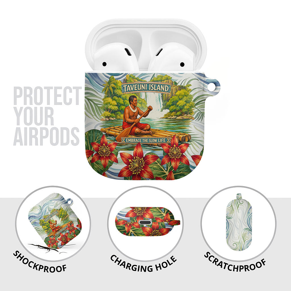 Fiji Taveuni Island Dateline Crossing AirPods Case Tropical Cultural Landscape With Tagimoucia Floral Pattern
