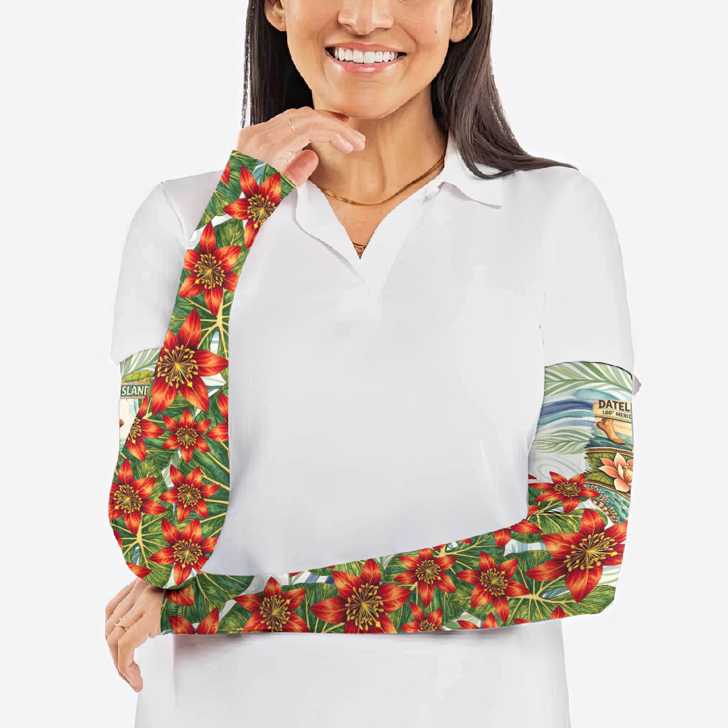 Fiji Taveuni Island Dateline Crossing Arm Sleeves Tropical Cultural Landscape With Tagimoucia Floral Pattern