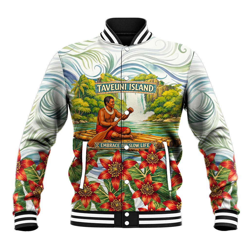 Fiji Taveuni Island Dateline Crossing Baseball Jacket Tropical Cultural Landscape With Tagimoucia Floral Pattern