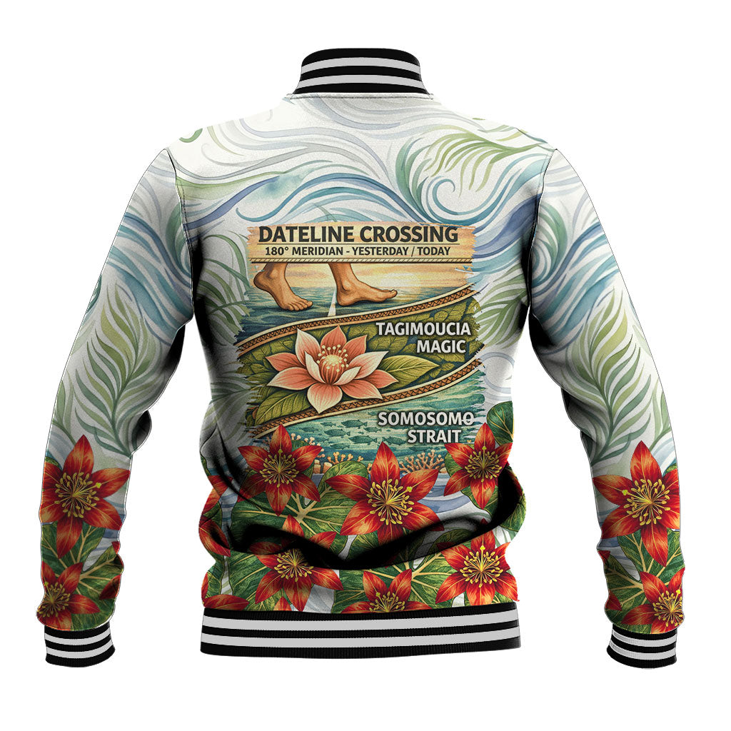 Fiji Taveuni Island Dateline Crossing Baseball Jacket Tropical Cultural Landscape With Tagimoucia Floral Pattern