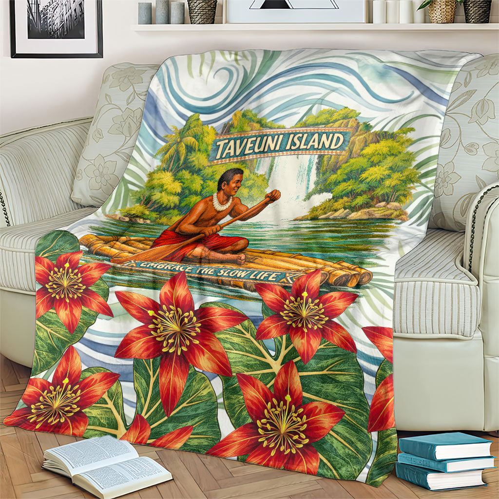 Fiji Taveuni Island Dateline Crossing Blanket Tropical Cultural Landscape With Tagimoucia Floral Pattern