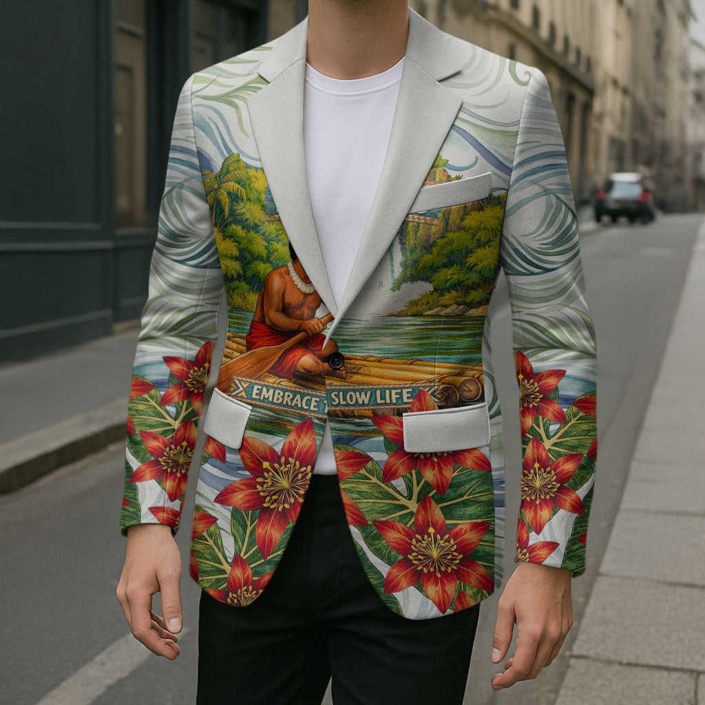 Fiji Taveuni Island Dateline Crossing Blazer Tropical Cultural Landscape With Tagimoucia Floral Pattern