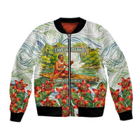 Fiji Taveuni Island Dateline Crossing Bomber Jacket Tropical Cultural Landscape With Tagimoucia Floral Pattern