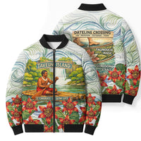 Fiji Taveuni Island Dateline Crossing Bomber Puffer Jacket Tropical Cultural Landscape With Tagimoucia Floral Pattern