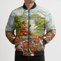 Fiji Taveuni Island Dateline Crossing Bomber Puffer Jacket Tropical Cultural Landscape With Tagimoucia Floral Pattern