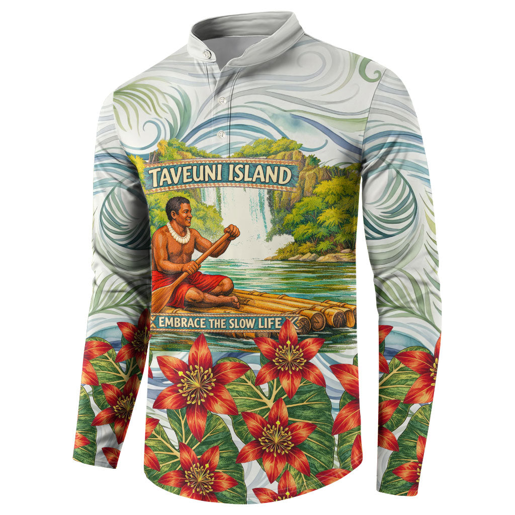 Fiji Taveuni Island Dateline Crossing Button Sweatshirt Tropical Cultural Landscape With Tagimoucia Floral Pattern