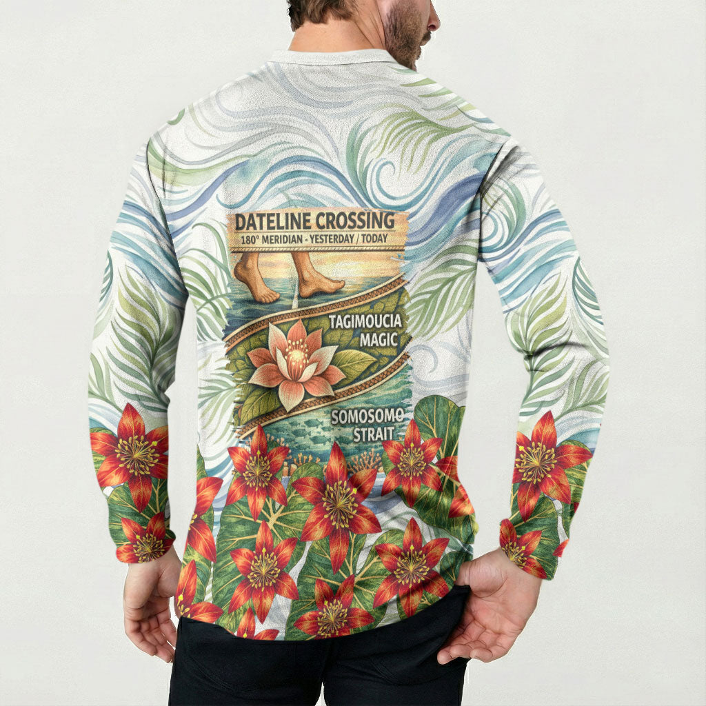 Fiji Taveuni Island Dateline Crossing Button Sweatshirt Tropical Cultural Landscape With Tagimoucia Floral Pattern