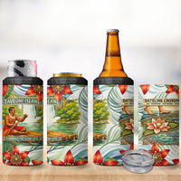 Fiji Taveuni Island Dateline Crossing 4 in 1 Can Cooler Tumbler Tropical Cultural Landscape With Tagimoucia Floral Pattern