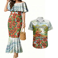 Fiji Taveuni Island Dateline Crossing Couples Matching Mermaid Dress and Hawaiian Shirt Tropical Cultural Landscape With Tagimoucia Floral Pattern