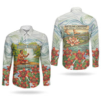 Fiji Taveuni Island Dateline Crossing Couples Matching Mermaid Dress and Long Sleeve Button Shirt Tropical Cultural Landscape With Tagimoucia Floral Pattern